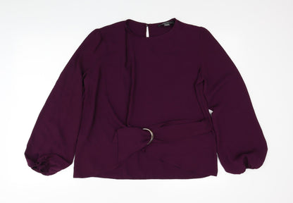 Primark Womens Purple Polyester Basic Blouse Size 6 Round Neck