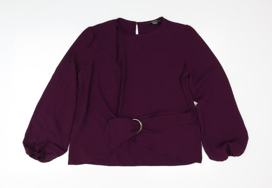 Primark Womens Purple Polyester Basic Blouse Size 6 Round Neck