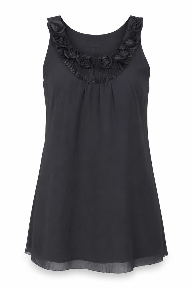 Kaliko Womens Grey Polyester A-Line Size 12 Round Neck Button - Roses