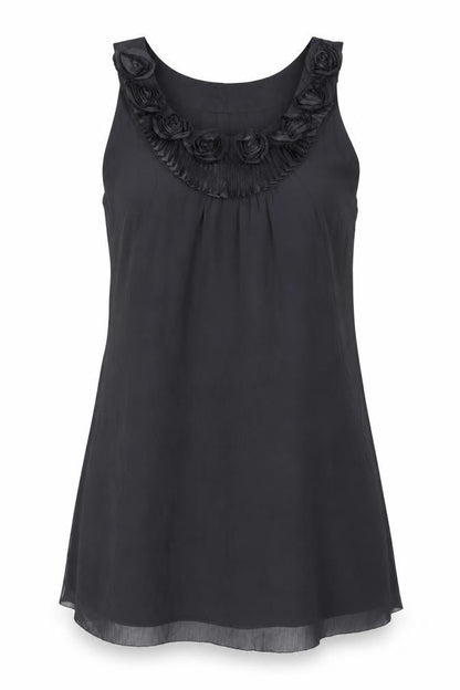 Kaliko Womens Grey Polyester A-Line Size 12 Round Neck Button - Roses