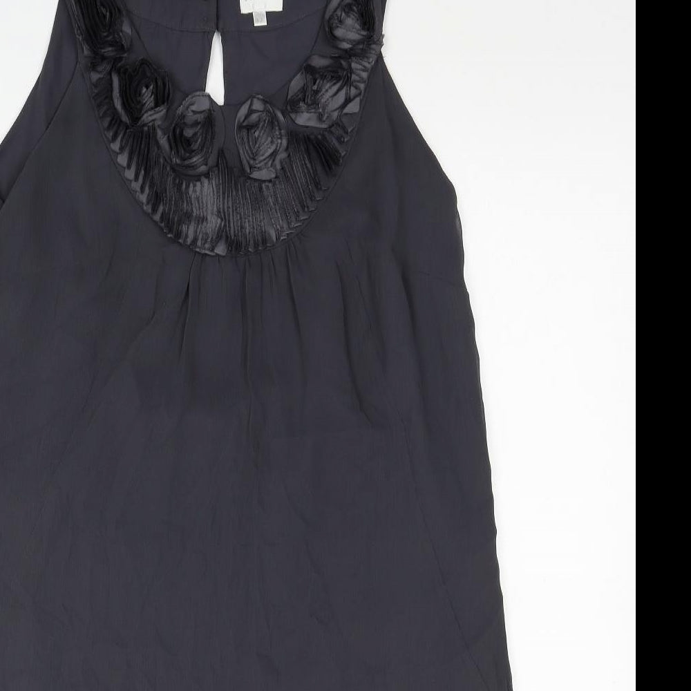 Kaliko Womens Grey Polyester A-Line Size 12 Round Neck Button - Roses