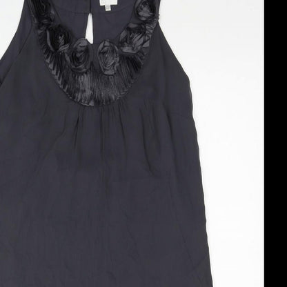 Kaliko Womens Grey Polyester A-Line Size 12 Round Neck Button - Roses