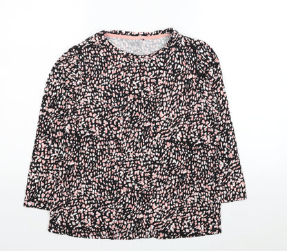 M&Co Womens Black Geometric Cotton Basic Blouse Size 12 Round Neck