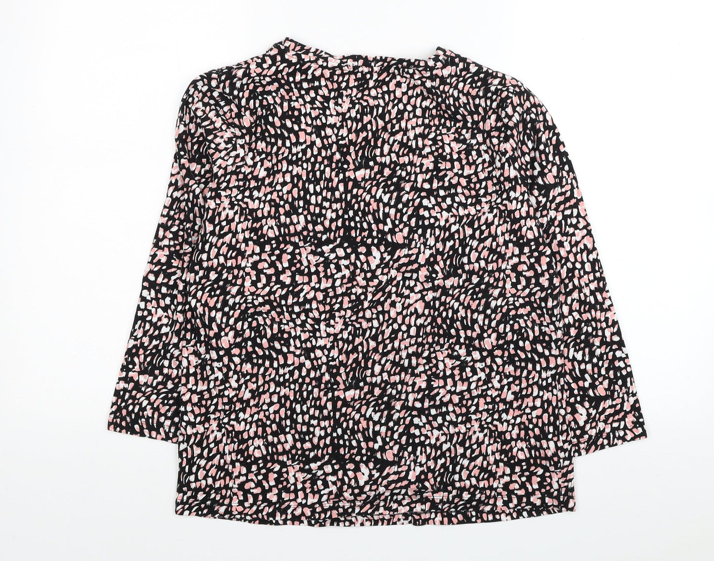 M&Co Womens Black Geometric Cotton Basic Blouse Size 12 Round Neck
