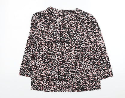 M&Co Womens Black Geometric Cotton Basic Blouse Size 12 Round Neck