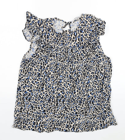TU Womens Multicoloured Animal Print Viscose Basic Blouse Size 12 V-Neck