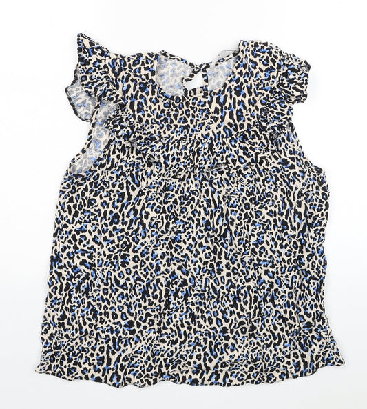 TU Womens Multicoloured Animal Print Viscose Basic Blouse Size 12 V-Neck