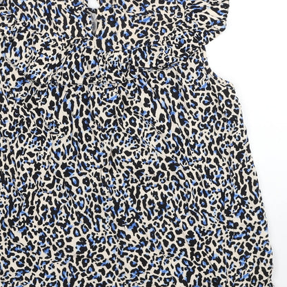 TU Womens Multicoloured Animal Print Viscose Basic Blouse Size 12 V-Neck