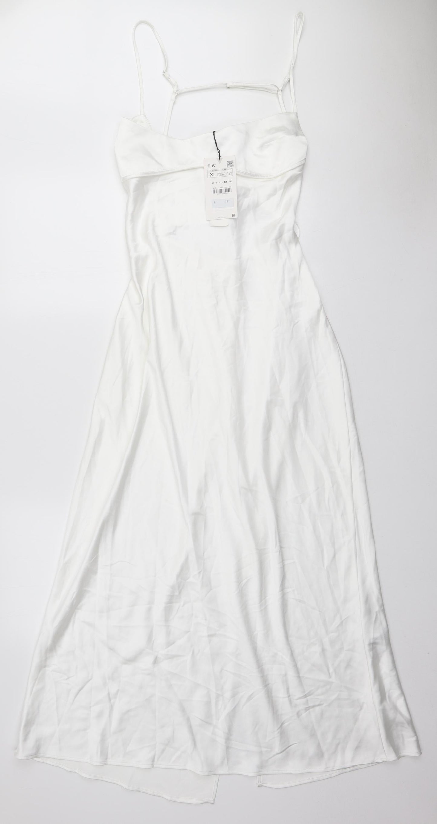 Zara Womens White Polyester Slip Dress Size XL Square Neck Zip
