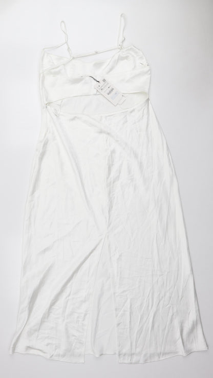 Zara Womens White Polyester Slip Dress Size XL Square Neck Zip