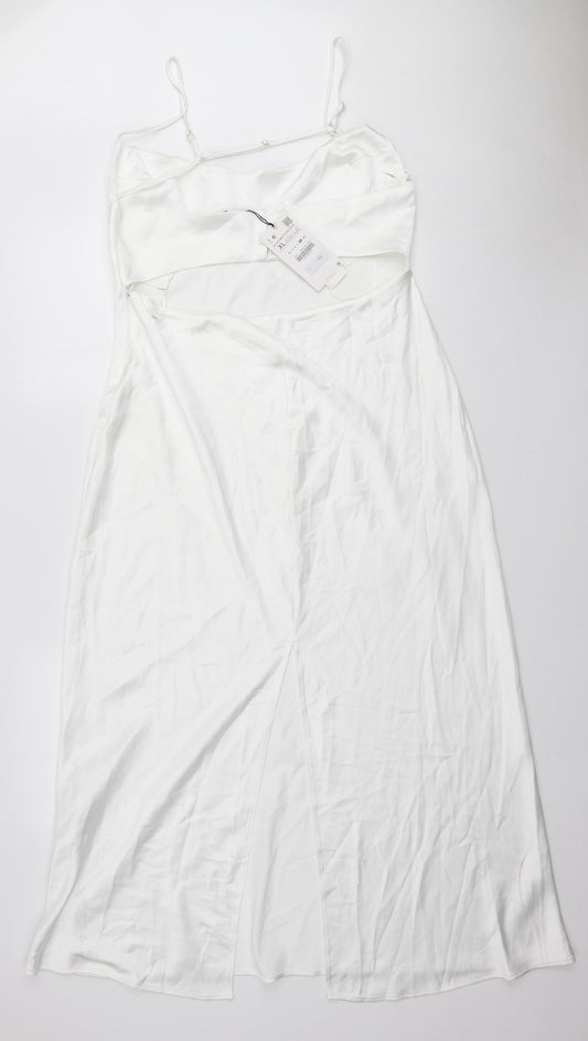 Zara Womens White Polyester Slip Dress Size XL Square Neck Zip
