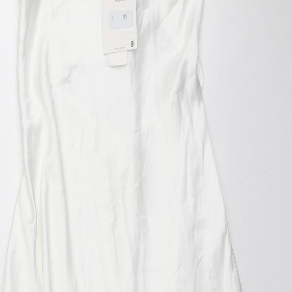 Zara Womens White Polyester Slip Dress Size XL Square Neck Zip