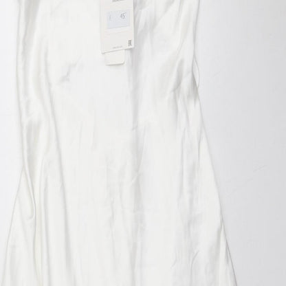 Zara Womens White Polyester Slip Dress Size XL Square Neck Zip