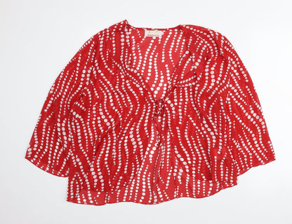 Riddell Womens Red Geometric Polyester Basic Blouse Size 18 V-Neck
