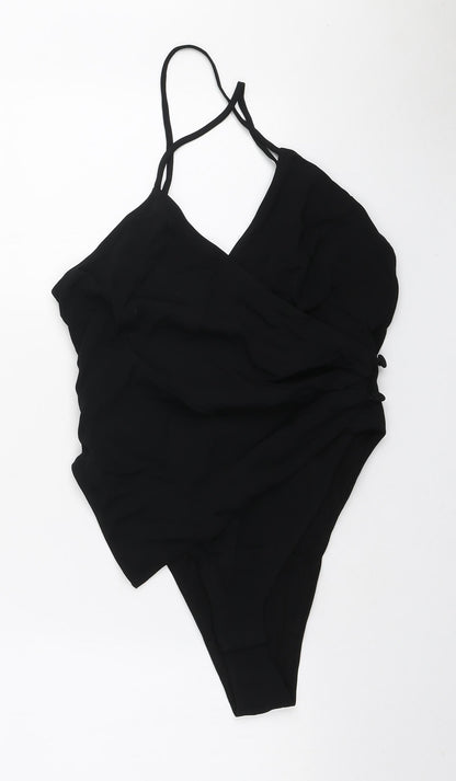 Zara Womens Black Polyester Bodysuit One-Piece Size S Button