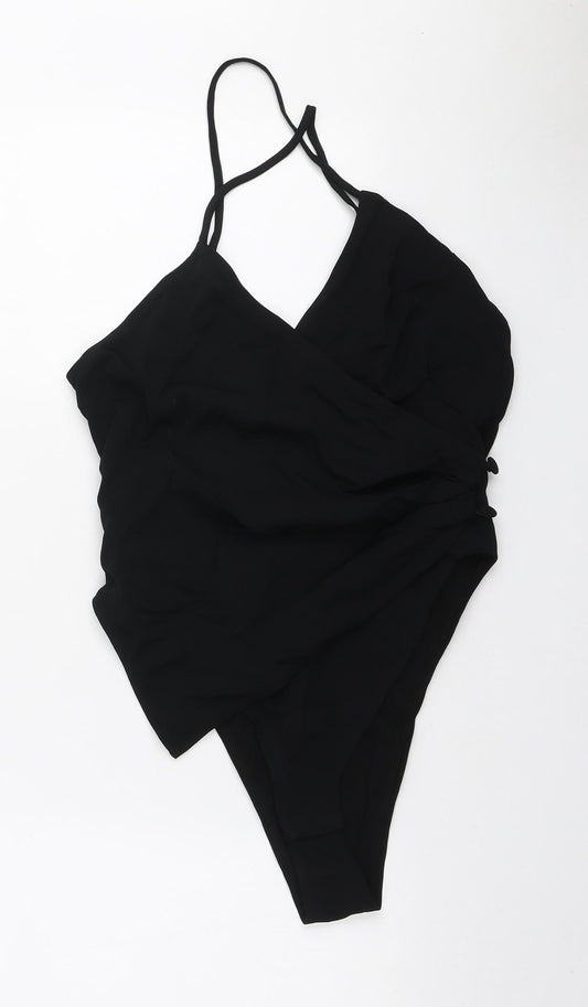 Zara Womens Black Polyester Bodysuit One-Piece Size S Button
