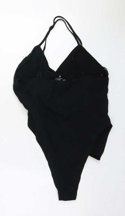 Zara Womens Black Polyester Bodysuit One-Piece Size S Button