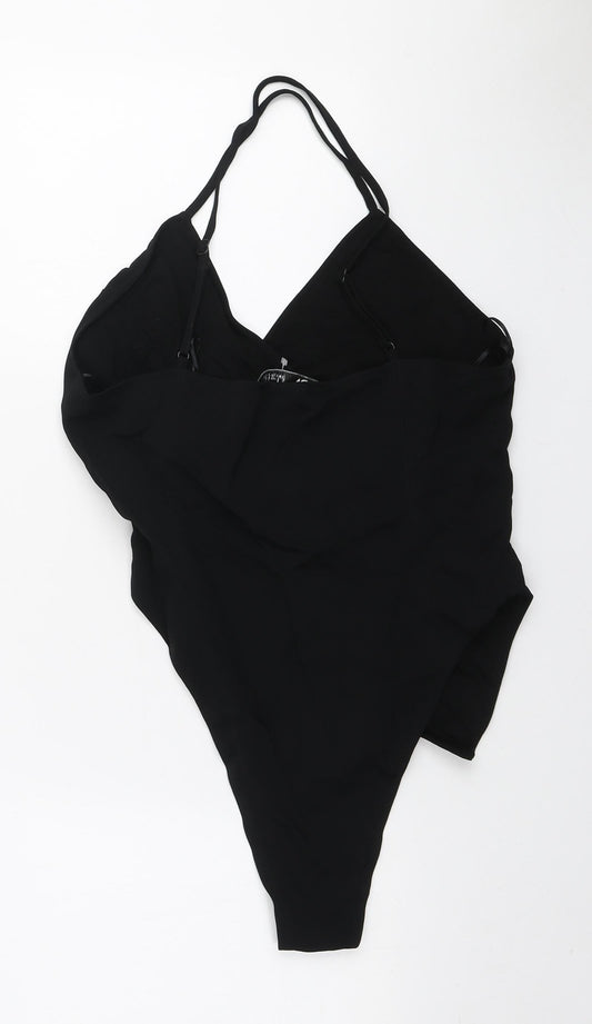 Zara Womens Black Polyester Bodysuit One-Piece Size S Button
