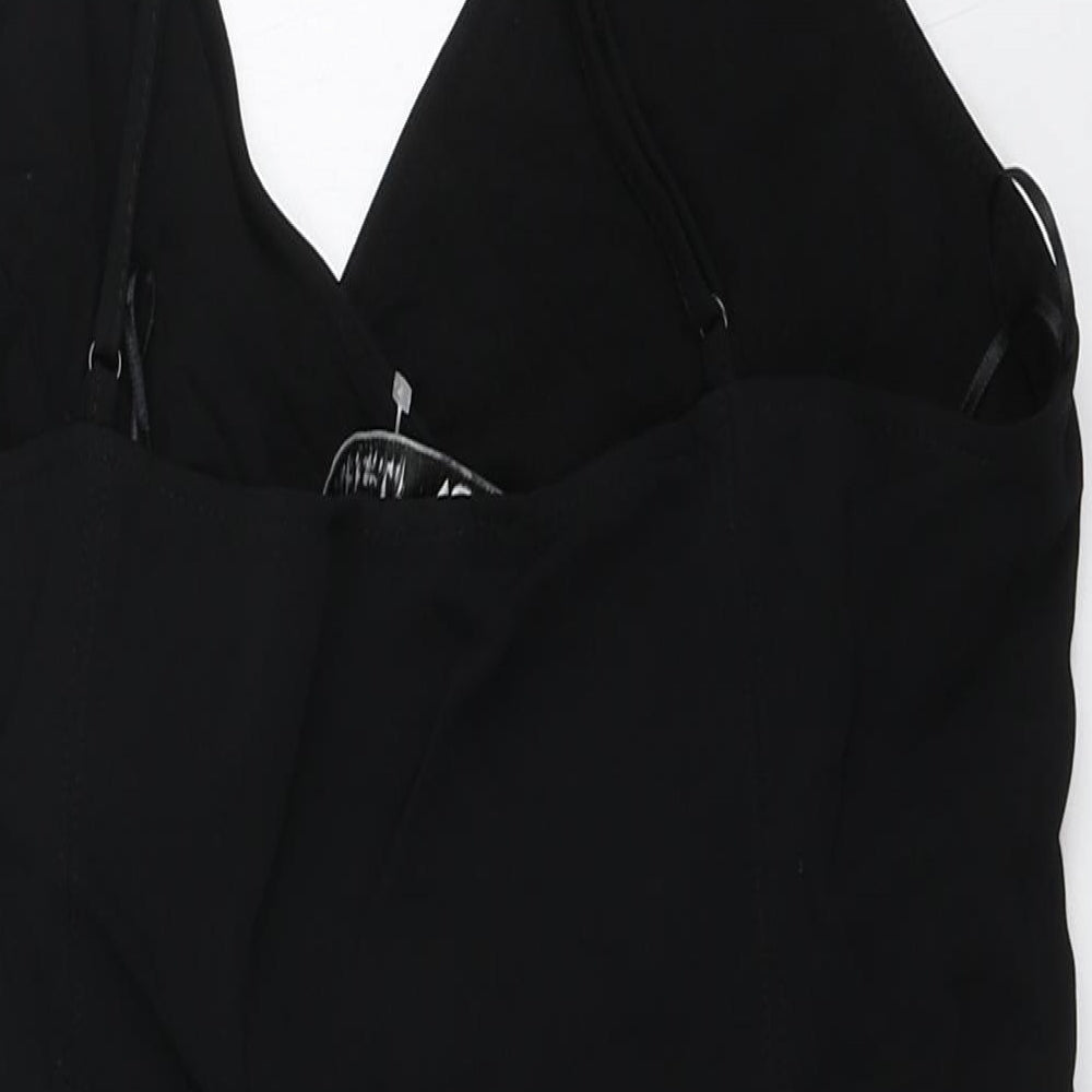 Zara Womens Black Polyester Bodysuit One-Piece Size S Button