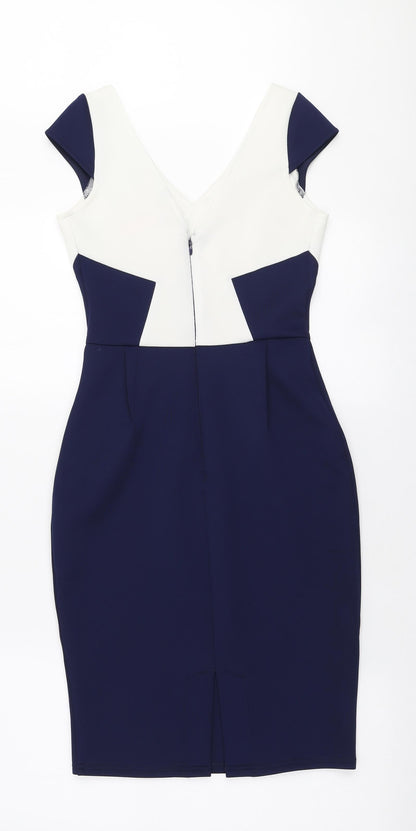 Lipsy Womens Blue Colourblock Polyester Bodycon Size 8 V-Neck Zip