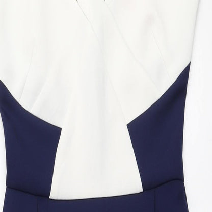 Lipsy Womens Blue Colourblock Polyester Bodycon Size 8 V-Neck Zip
