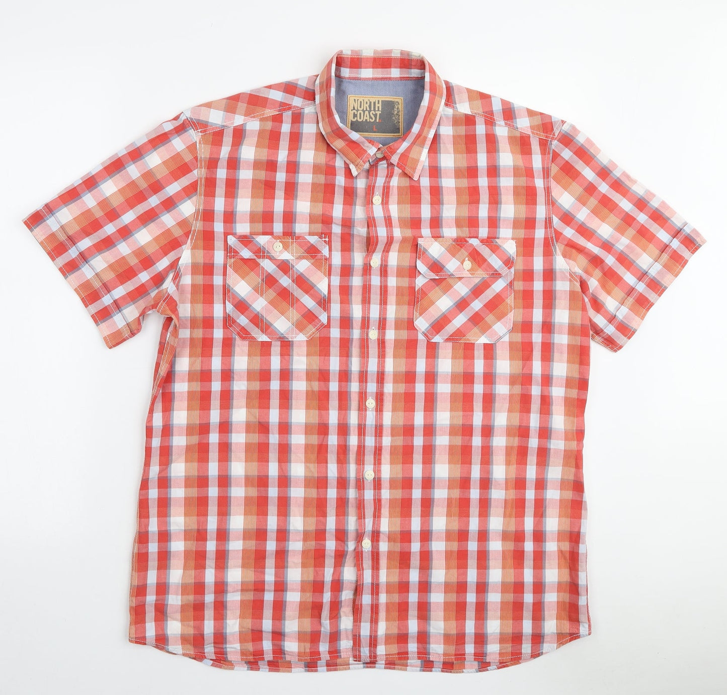 Mens UK Size L Marks and Spencer Orange  Button-Up Short Sleeve Casual Shirt