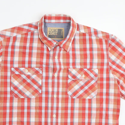 Mens UK Size L Marks and Spencer Orange  Button-Up Short Sleeve Casual Shirt
