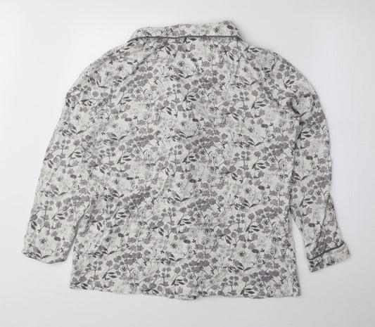 TU Womens Purple Floral Cotton Basic Button-Up Size 14 V-Neck