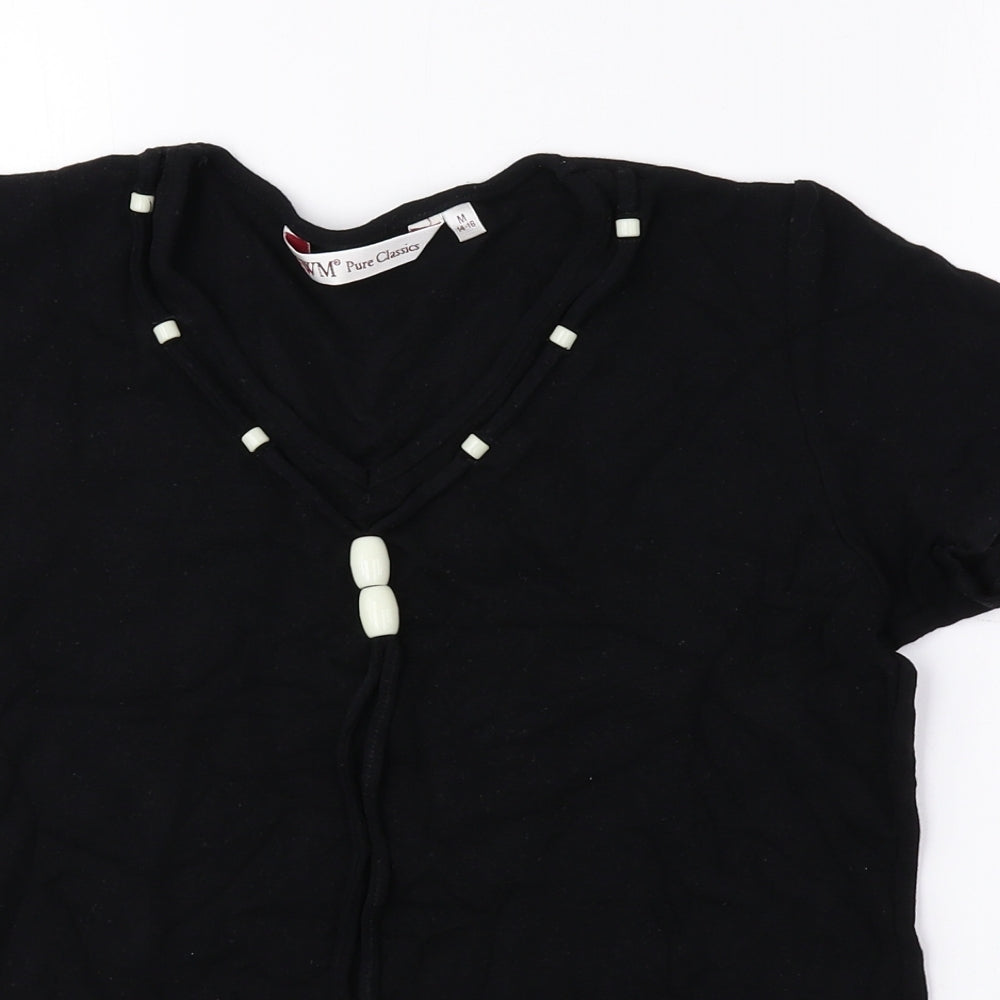 EWM Womens Black Viscose Basic Blouse Size M V-Neck