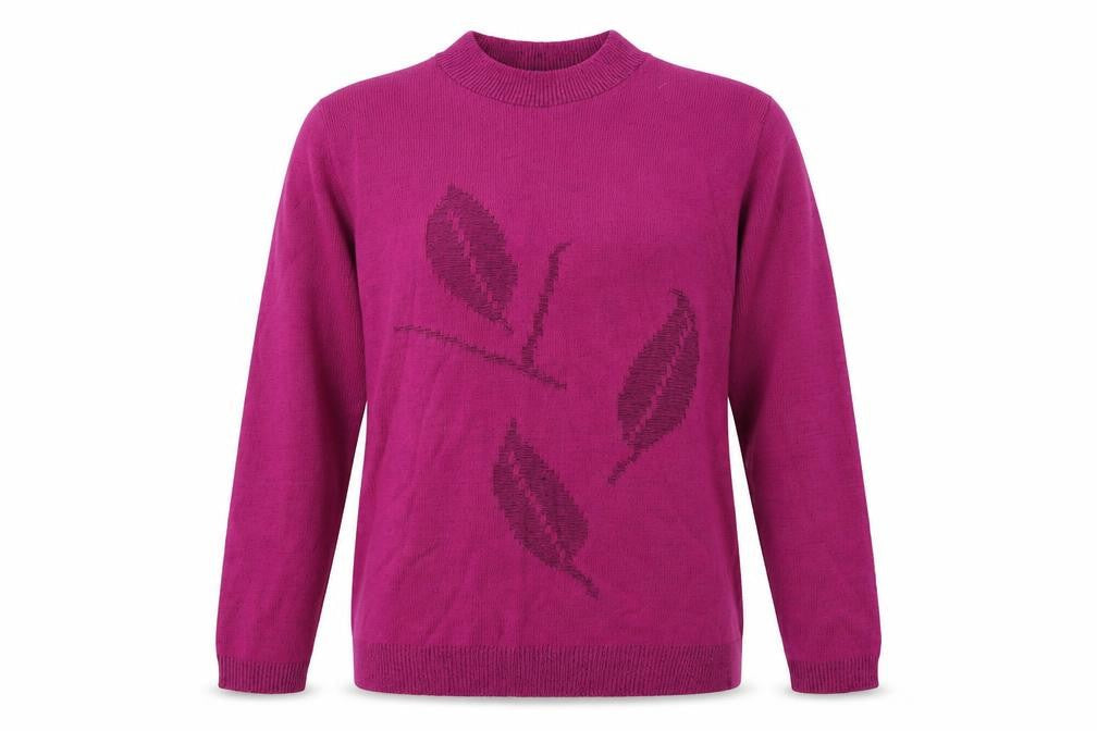 Classics Womens Pink High Neck Floral Acrylic Pullover Jumper Size L