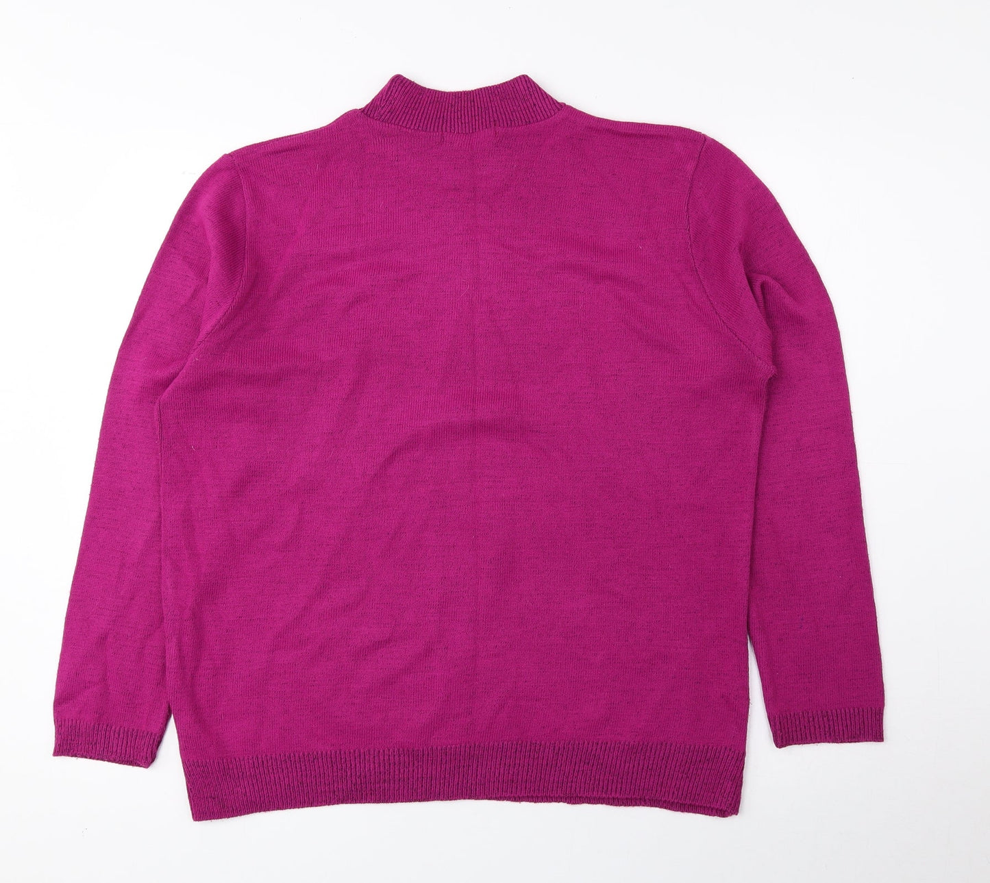 Classic Womens Pink High Neck Floral Acrylic Pullover Jumper Size L