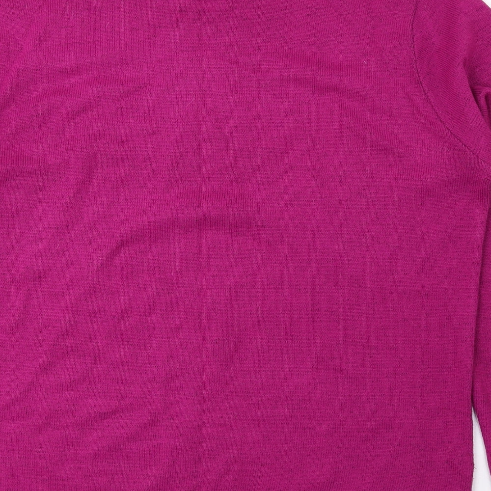 Classic Womens Pink High Neck Floral Acrylic Pullover Jumper Size L