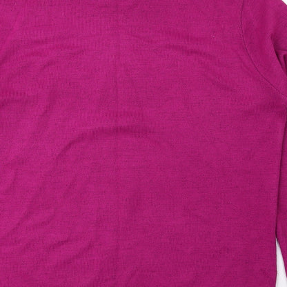 Classic Womens Pink High Neck Floral Acrylic Pullover Jumper Size L