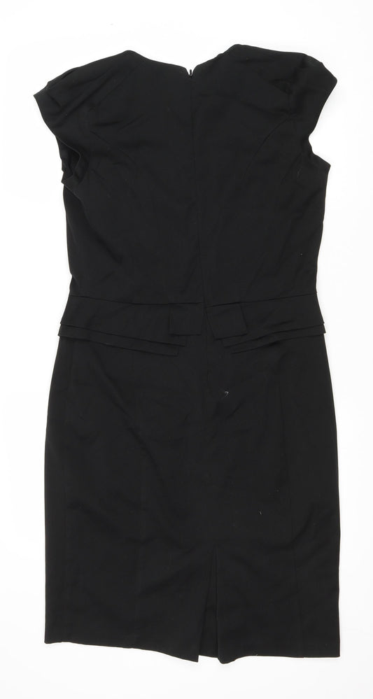 Warehouse Womens Black Polyester Sheath Size 14 Square Neck Zip