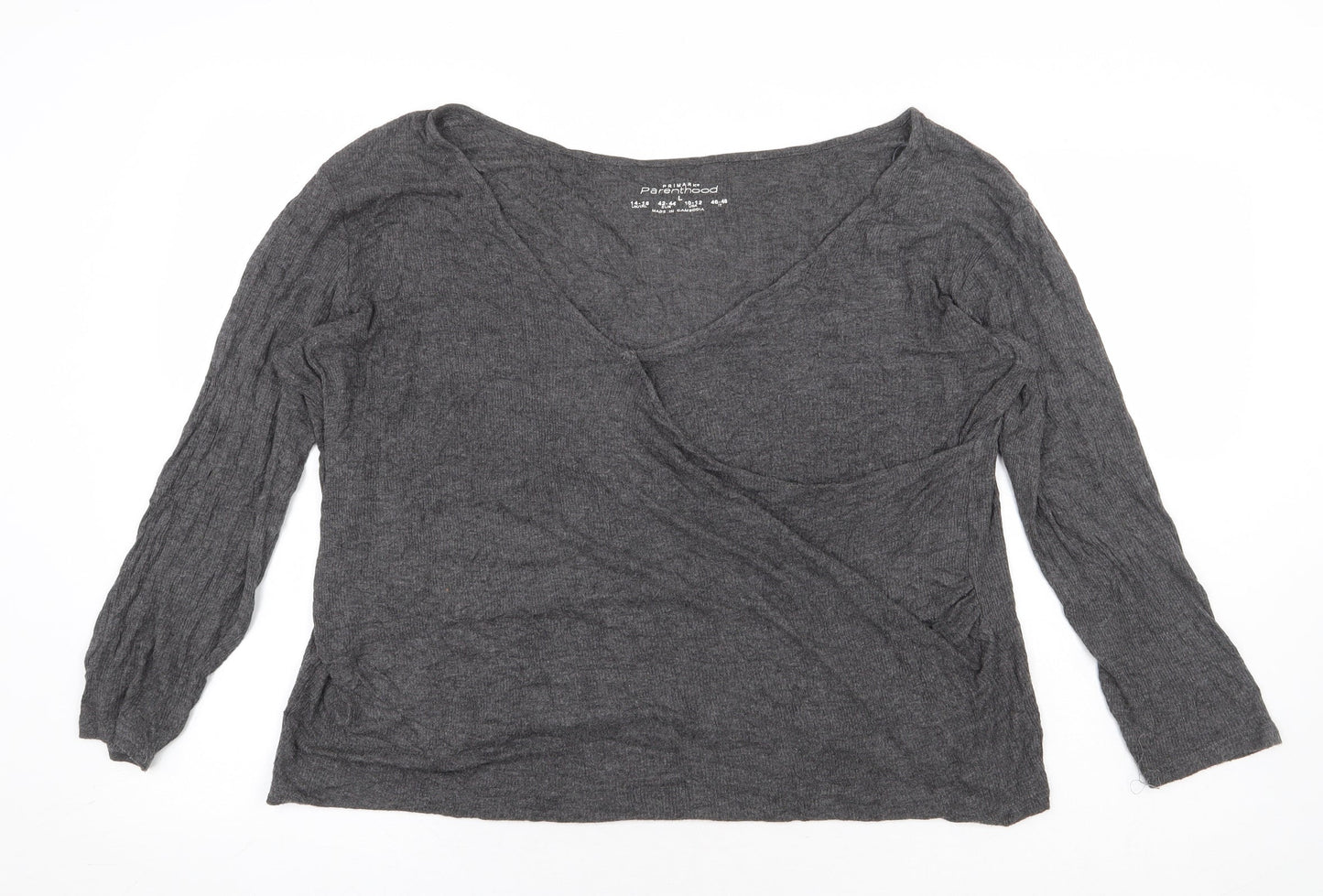 Primark Womens Grey Elastane Basic T-Shirt Size L V-Neck