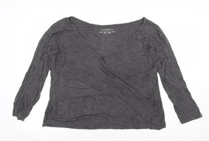Primark Womens Grey Elastane Basic T-Shirt Size L V-Neck