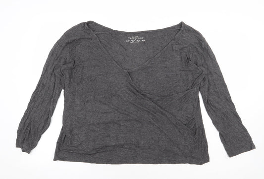 Primark Womens Grey Elastane Basic T-Shirt Size L V-Neck