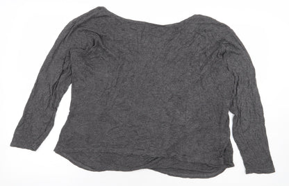 Primark Womens Grey Elastane Basic T-Shirt Size L V-Neck