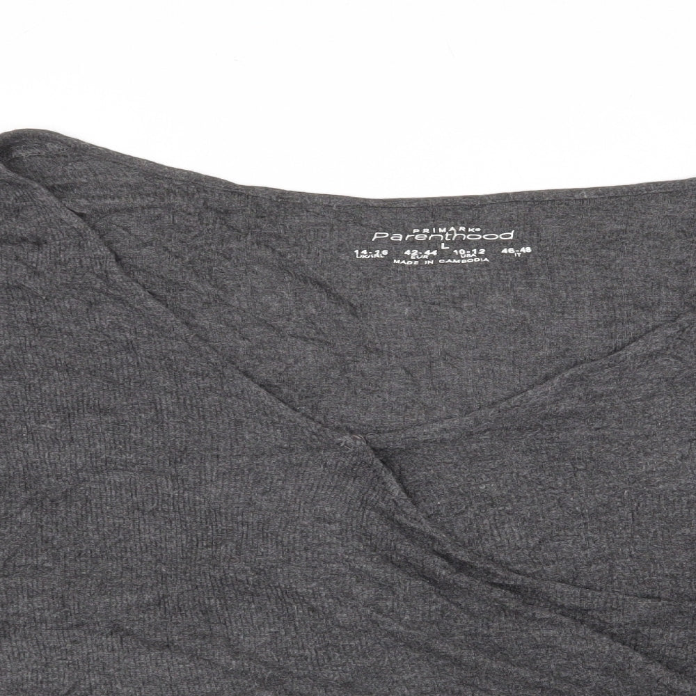 Primark Womens Grey Elastane Basic T-Shirt Size L V-Neck