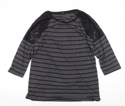 George Womens Grey Striped Polyester Basic Blouse Size 12 Round Neck - Lace Detail