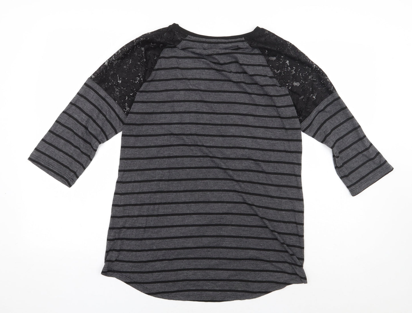 George Womens Grey Striped Polyester Basic Blouse Size 12 Round Neck - Lace Detail