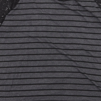 George Womens Grey Striped Polyester Basic Blouse Size 12 Round Neck - Lace Detail