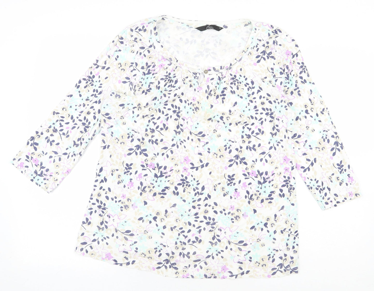 Bonmarché Womens Multicoloured Floral 100% Cotton Basic Blouse Size M Round Neck