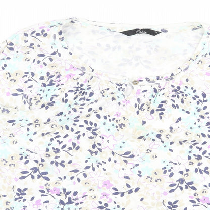 Bonmarché Womens Multicoloured Floral 100% Cotton Basic Blouse Size M Round Neck