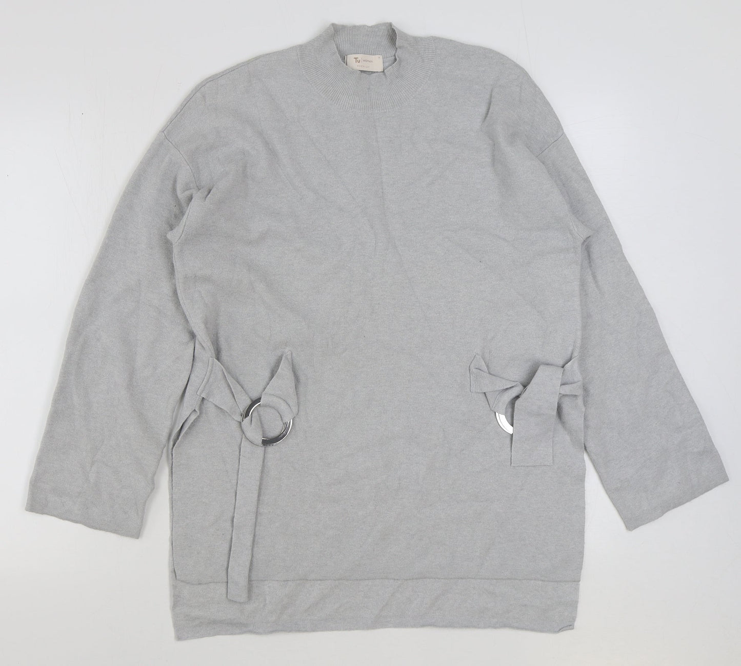 TU Womens Grey Round Neck Acrylic Pullover Jumper Size 14