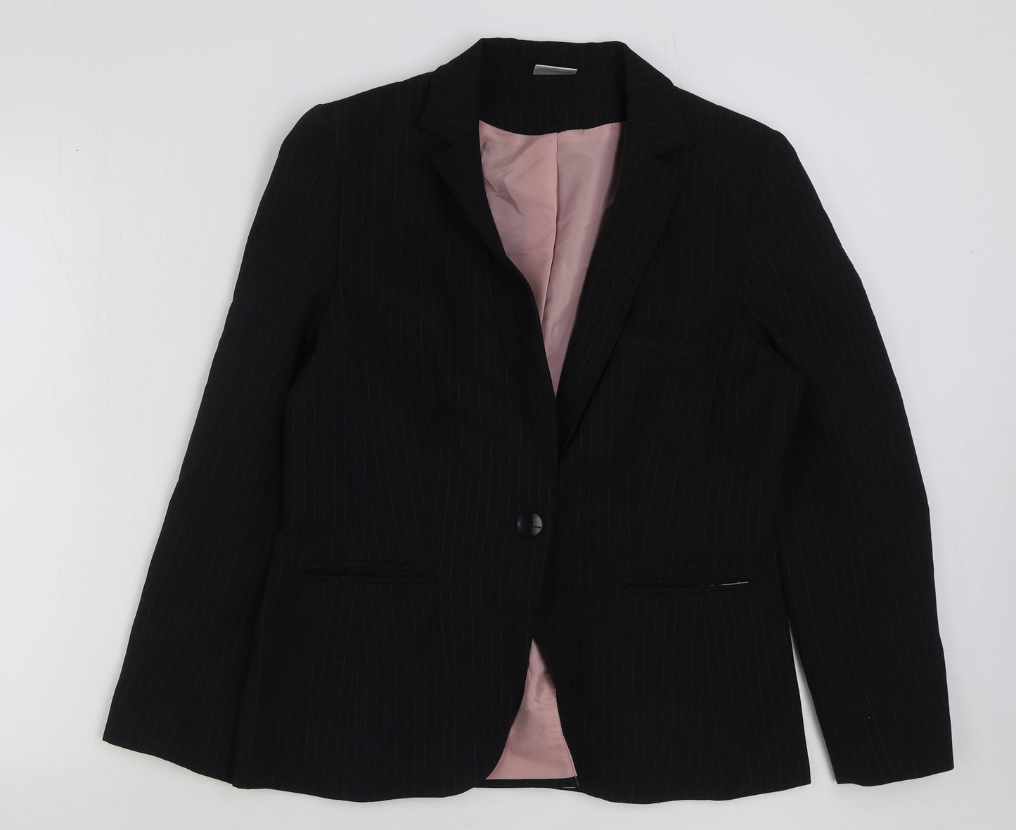 Select Womens Black Striped Polyester Jacket Blazer Size 14