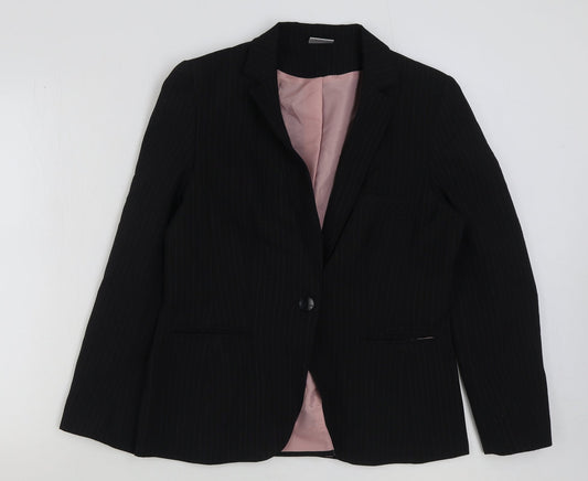Select Womens Black Striped Polyester Jacket Blazer Size 14