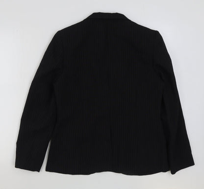 Select Womens Black Striped Polyester Jacket Blazer Size 14