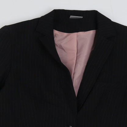 Select Womens Black Striped Polyester Jacket Blazer Size 14