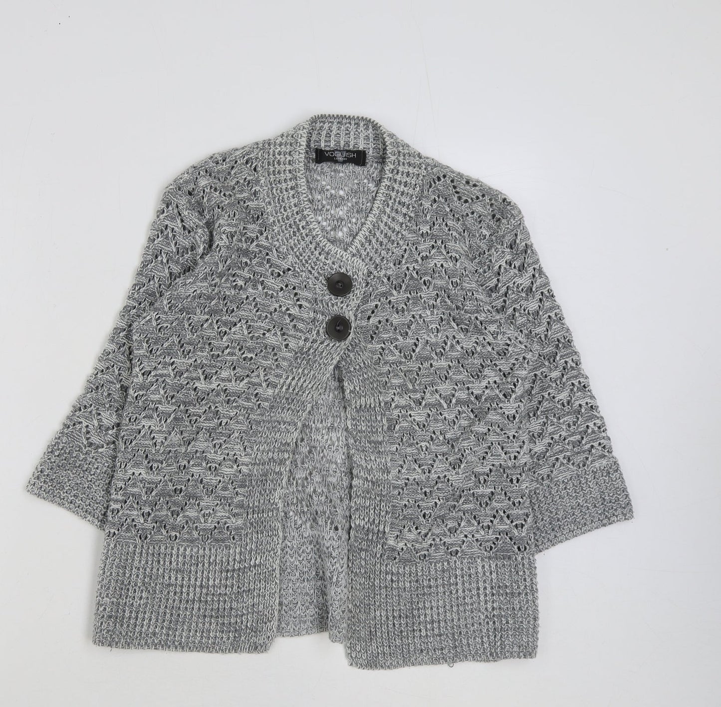 Voguish Womens Grey Round Neck Acrylic Cardigan Jumper Size S